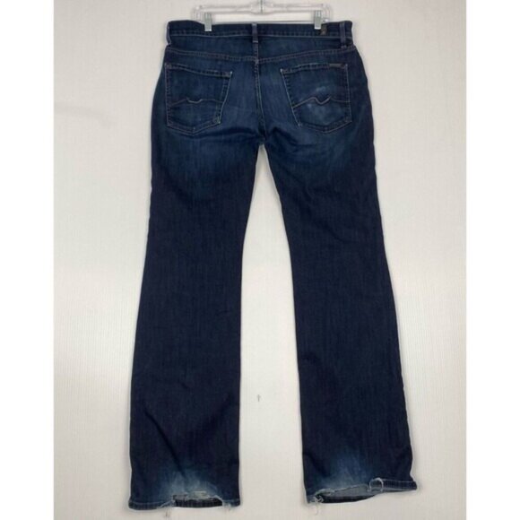 7 For All Mankind Men's Blue Jeans Size 36 Blue Breett Stretch Distressed Bottom - Picture 2 of 12